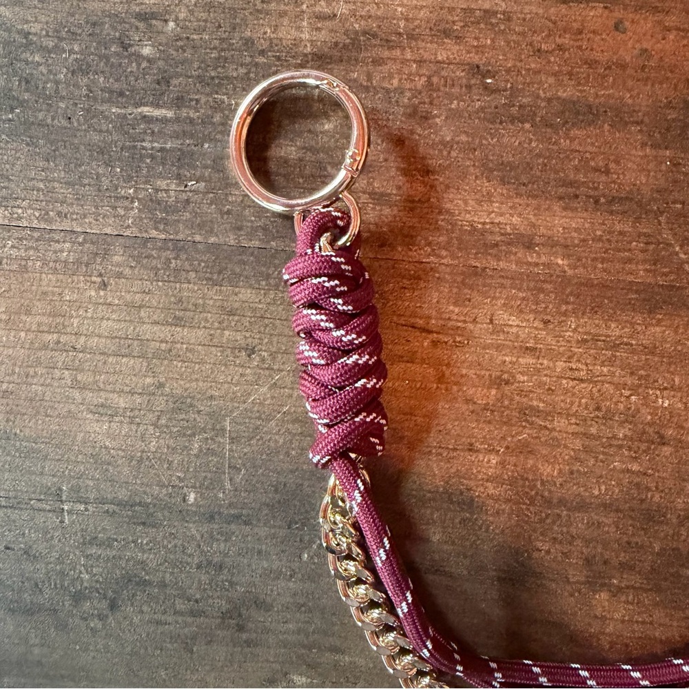 Gold Chain + Burgundy Paracord Rope Bag Charm Strap 16” - Picture 2 of 6